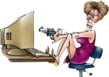 Angry woman shooting computer