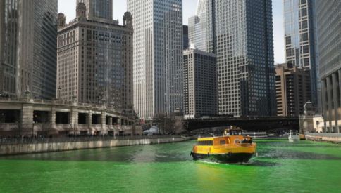 Chicago River turned green for St Patrick's Day parade.