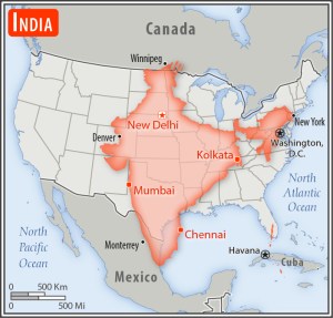 India - US area comparison map