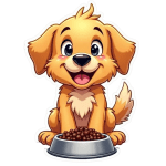 Golden Retriever with his dinner bowl